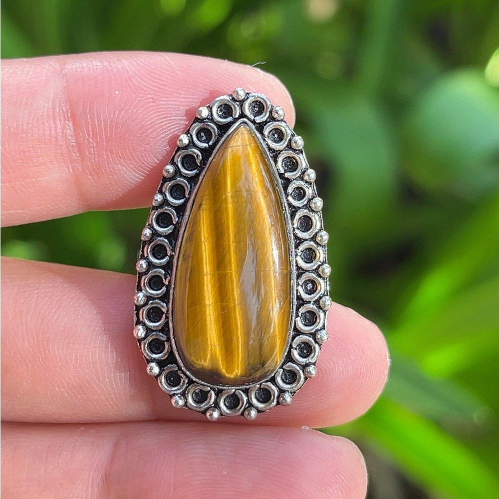 Size 7.25 925 silver plated flashy tiger eye ring 2319‎